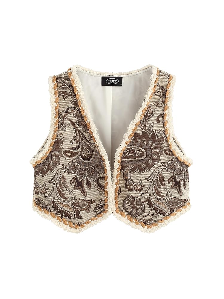 CIDER Womens Vest Western Outfit V Neck Sleeveless Cropped